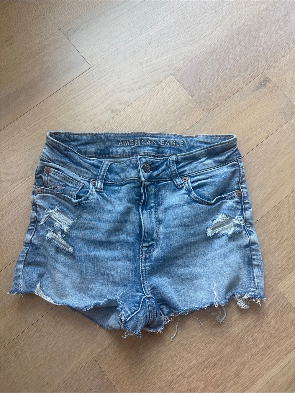 American Eagle Outfitters Light Wash Distressed Denim Shorts